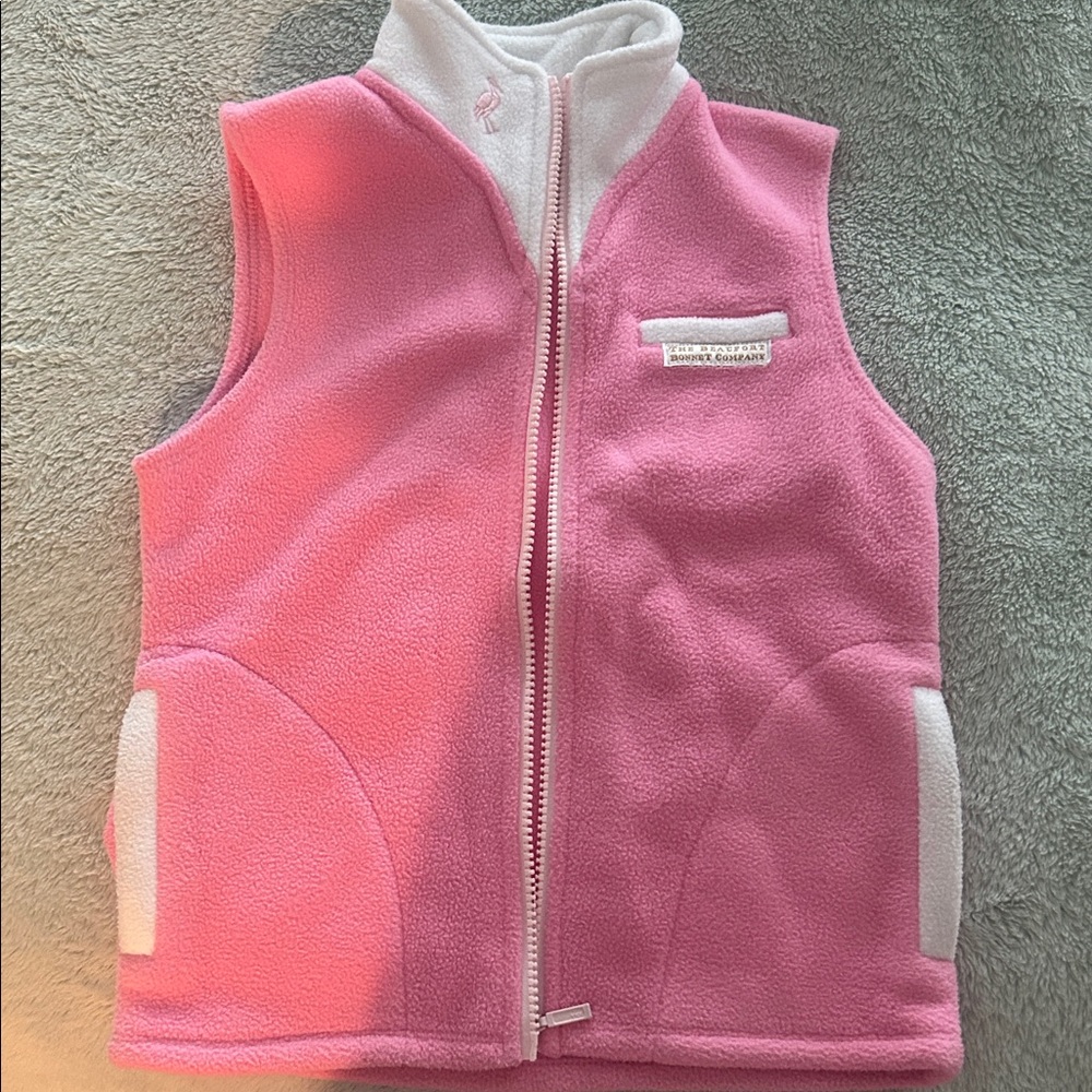 EUC TBBC Pink and White Kids Fleece Vest size 5